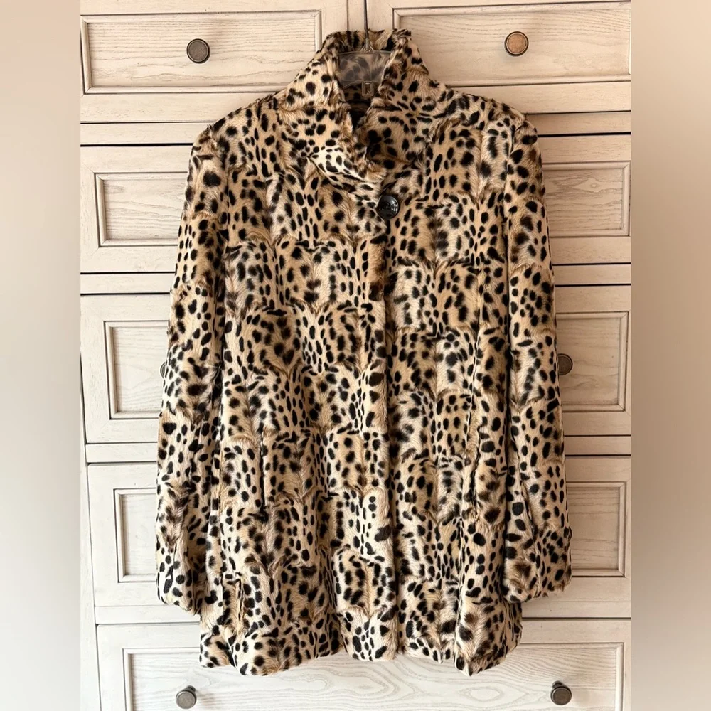 Incognita Leopard Animal Print Spotted Jacket Faux Fur Vtg 50's Style Coat